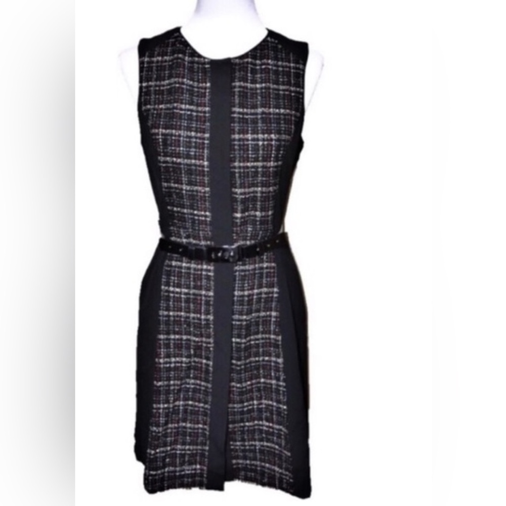NWT Vince Camuto Sleeveless A-line Dress Black Tweed Women Size 10 with Pockets